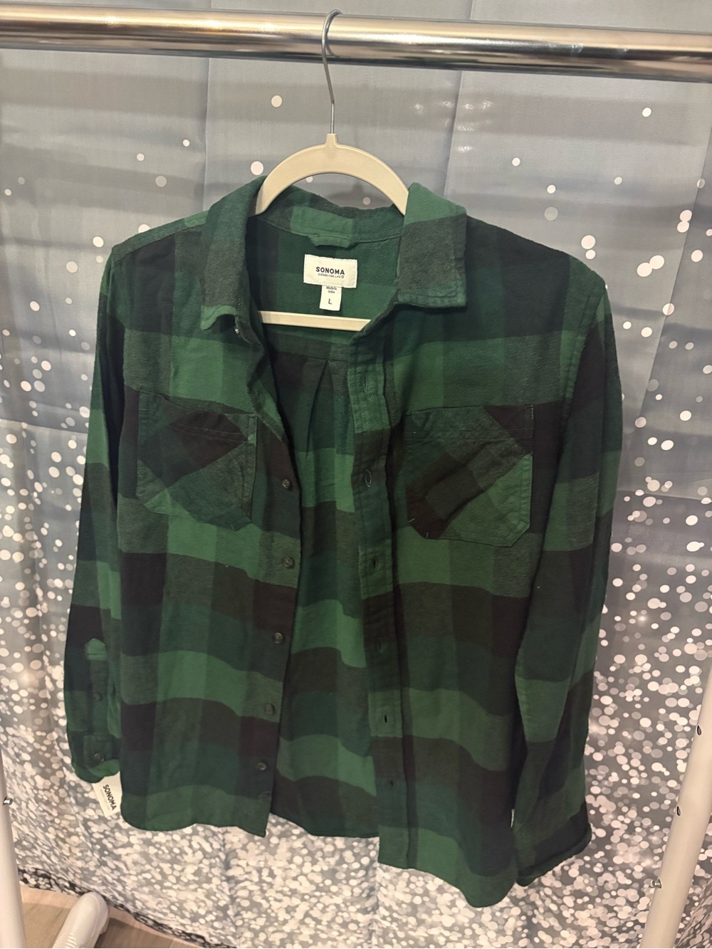 Sonoma Green and Black Plaid Button-Up Shirt